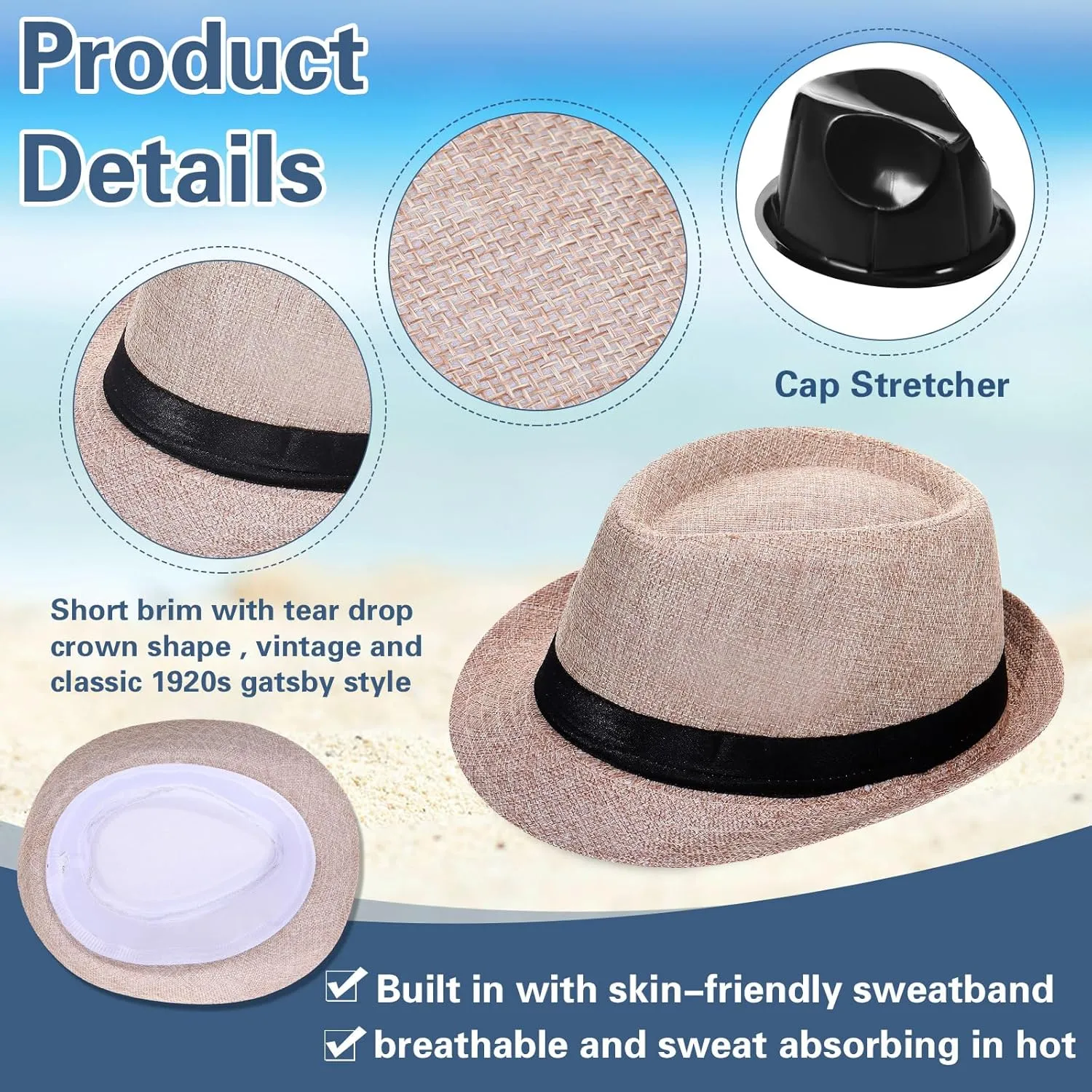 24 Pack 1920s Fedora Hats Bulk for Men Short Brim Sun Panama Hats for Women Party Costume, Circumference 60 cm