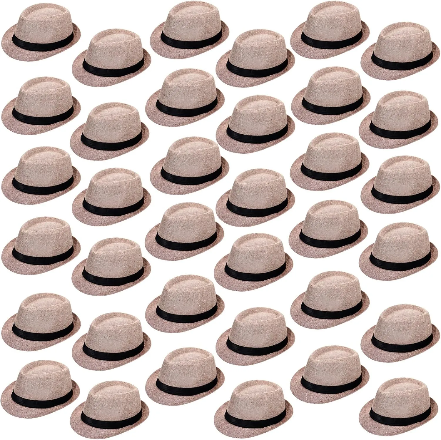 24 Pack 1920s Fedora Hats Bulk for Men Short Brim Sun Panama Hats for Women Party Costume, Circumference 60 cm