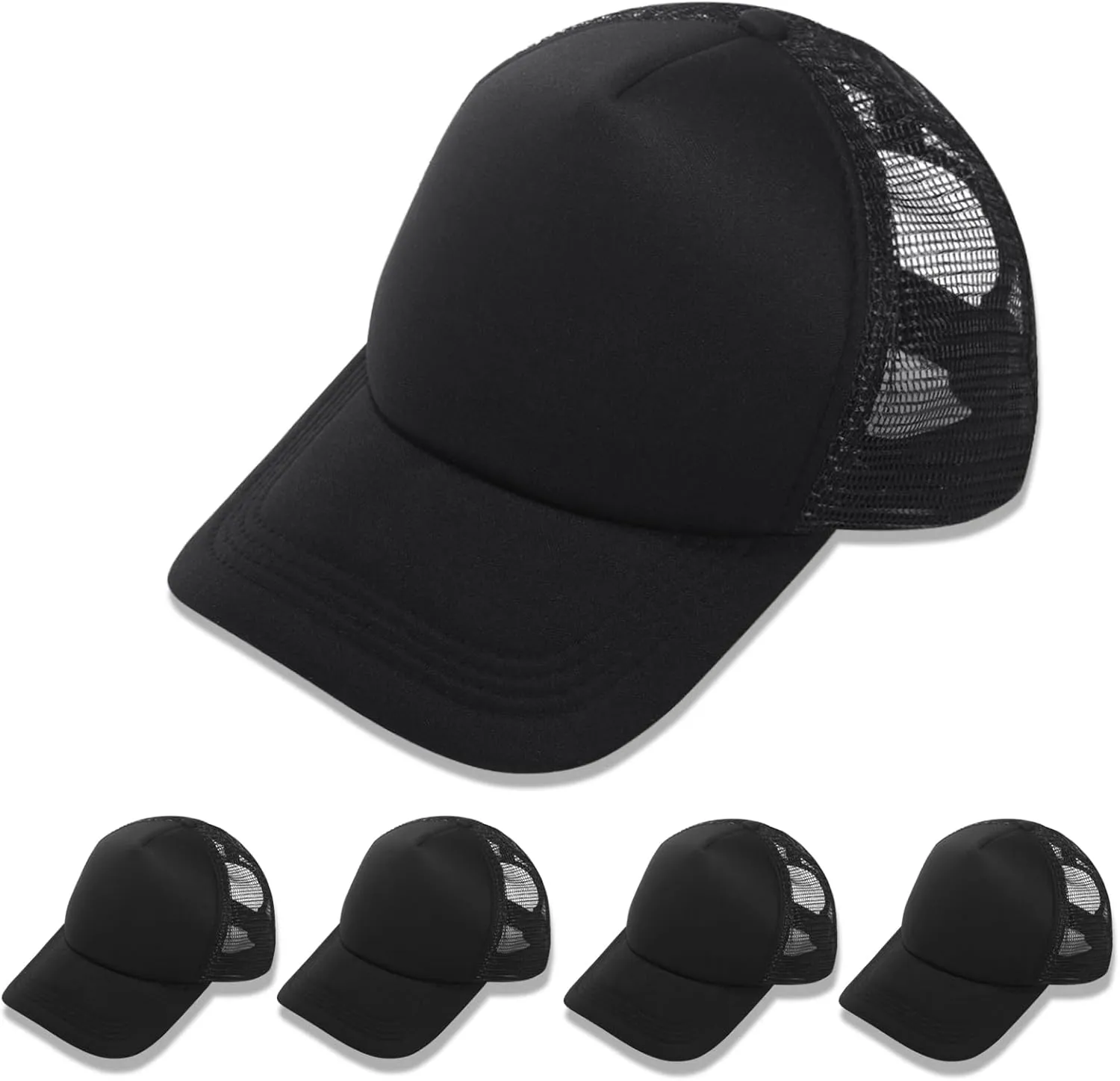 5 Pack Sublimation Blank Baseball Cap Adjustable Black Hat Polyester Mesh Trucker Hats for Men and Women