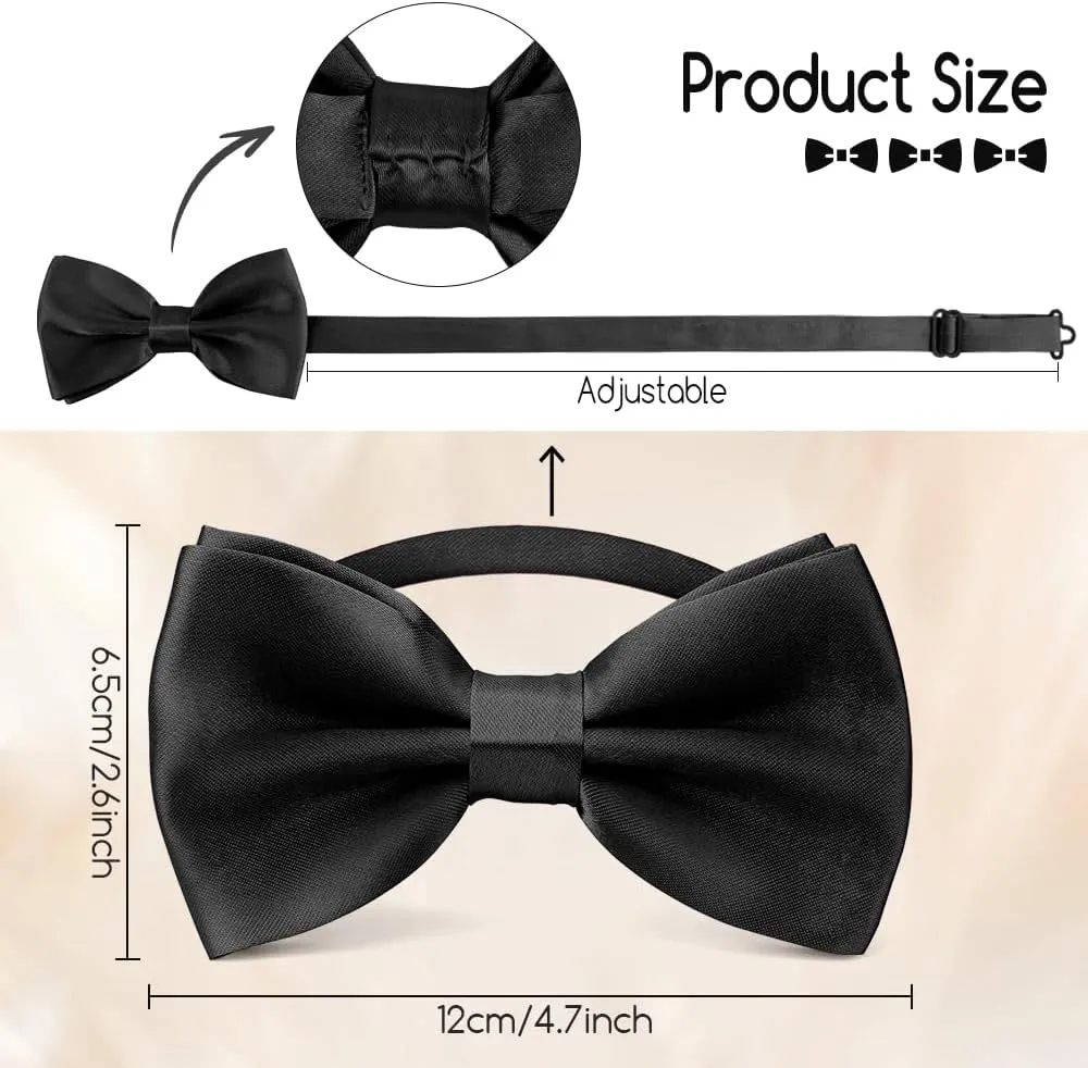 Bow Ties for Men,Mens Bow Tie,Black Ties for Men,Black Tie Adjustable Solid Color Pre-tied for Boy Party Wedding