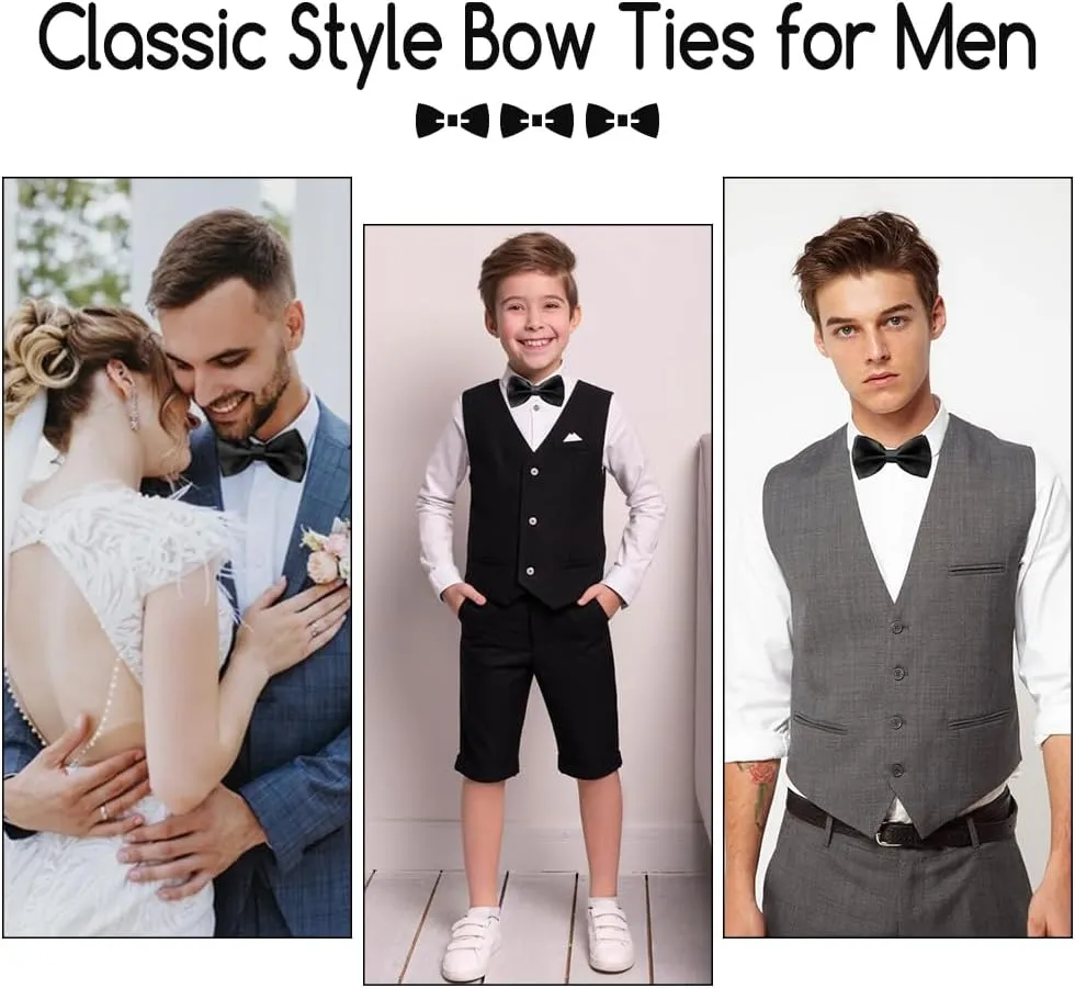Bow Ties for Men,Mens Bow Tie,Black Ties for Men,Black Tie Adjustable Solid Color Pre-tied for Boy Party Wedding