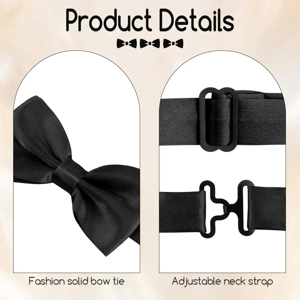Bow Ties for Men,Mens Bow Tie,Black Ties for Men,Black Tie Adjustable Solid Color Pre-tied for Boy Party Wedding