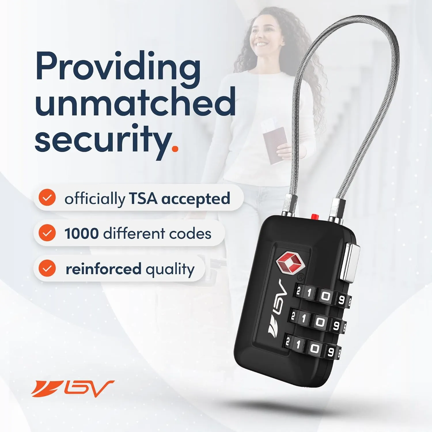BV Black Combination Lock, TSA Approved, Resettable, 1000 Possibilities