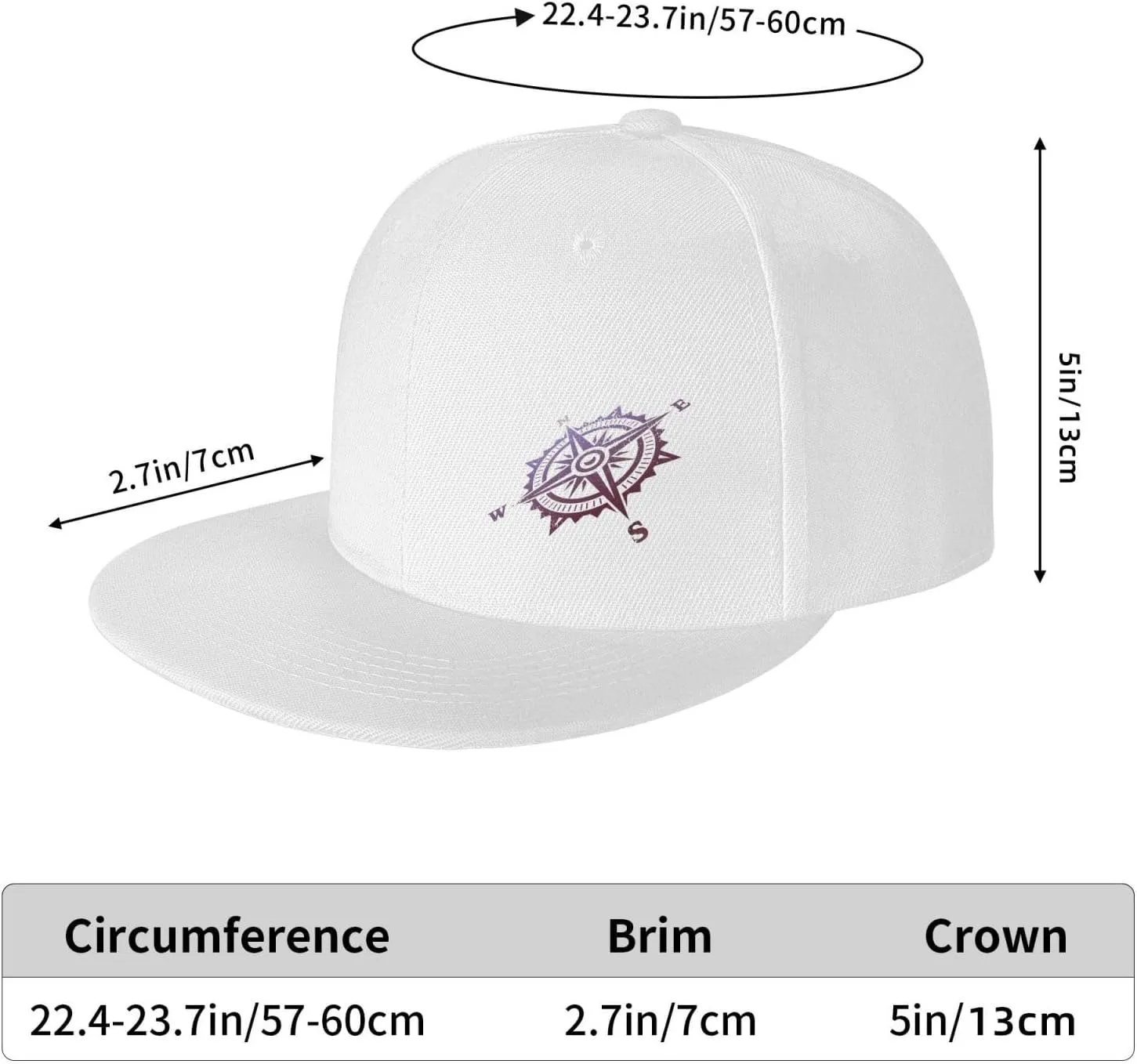 Compass Snapback Hats for Men Women Baseball Cap Flat Bill Brim Hat