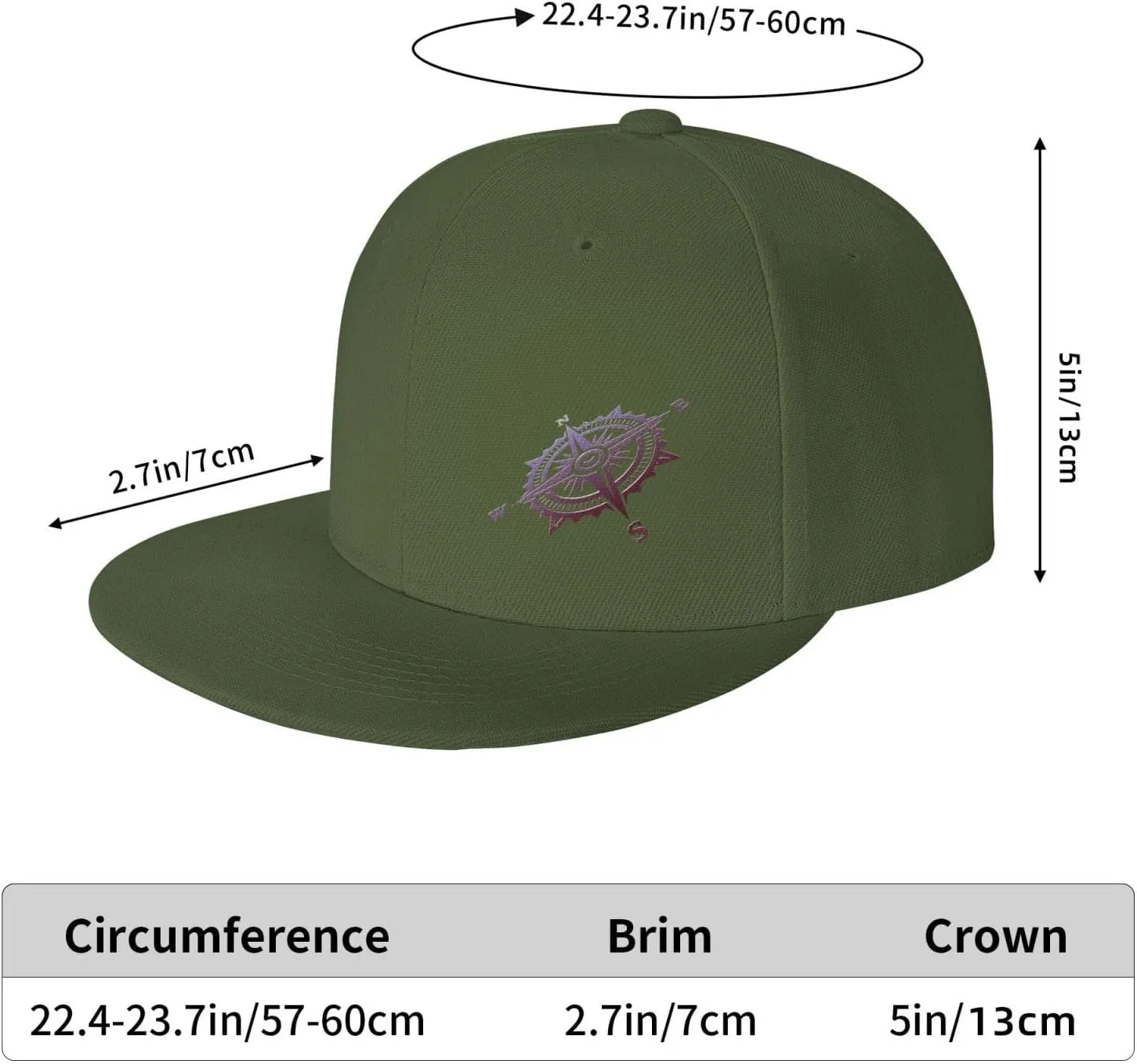 Compass Snapback Hats for Men Women Baseball Cap Flat Bill Brim Hat