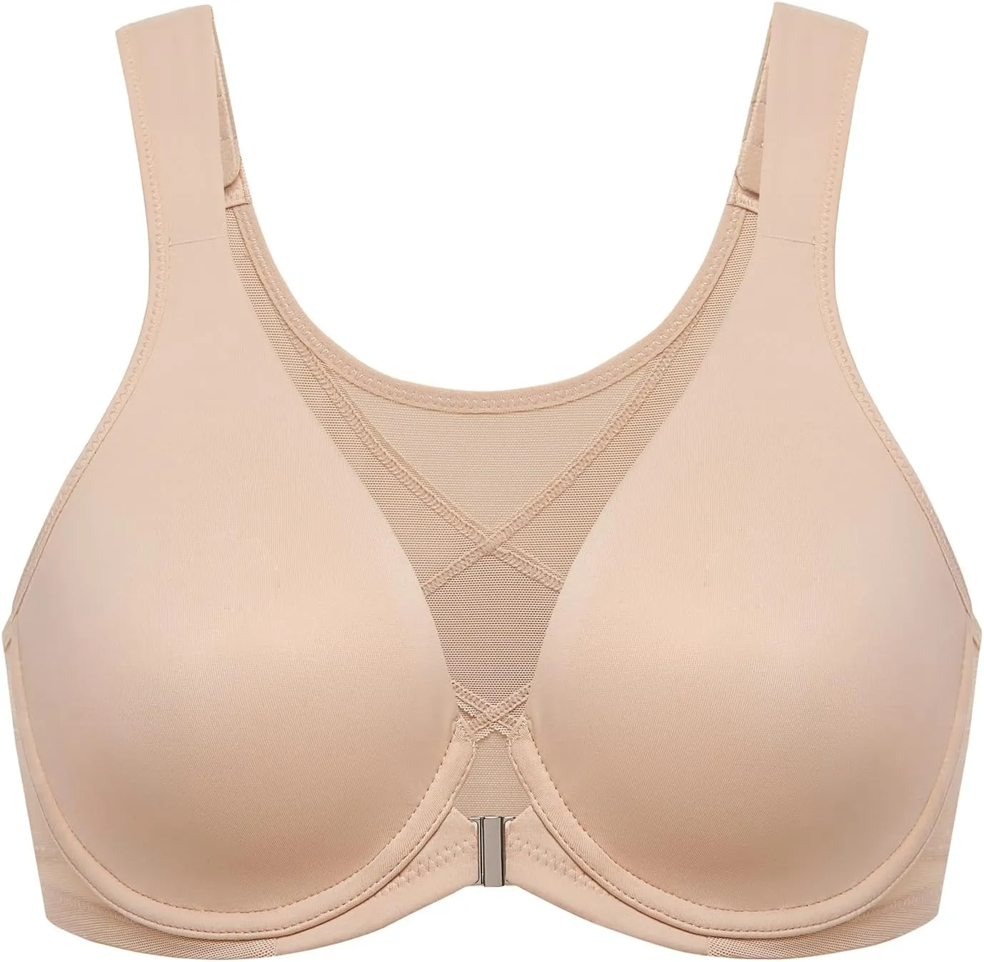 DELIMIRA Women's Front Closure Bras Posture Full Coverage Plus Size Underwire Unlined Back Support Plunge Seamless Bra B-H