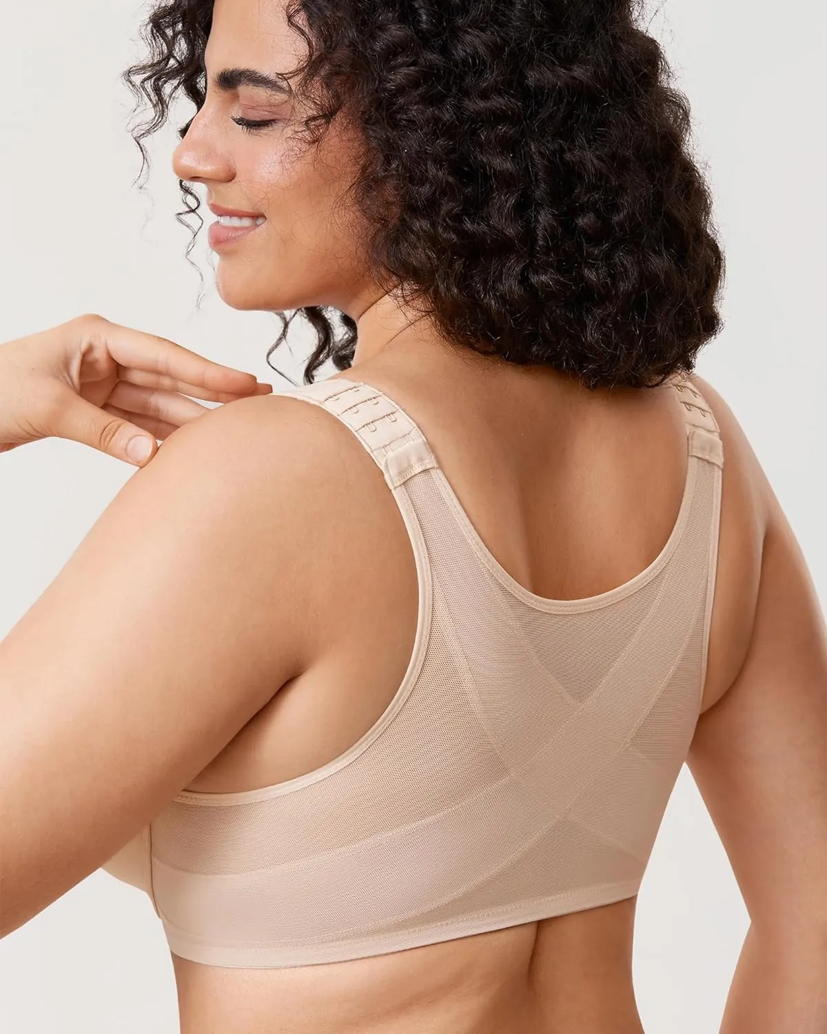DELIMIRA Women's Front Closure Bras Posture Full Coverage Plus Size Underwire Unlined Back Support Plunge Seamless Bra B-H