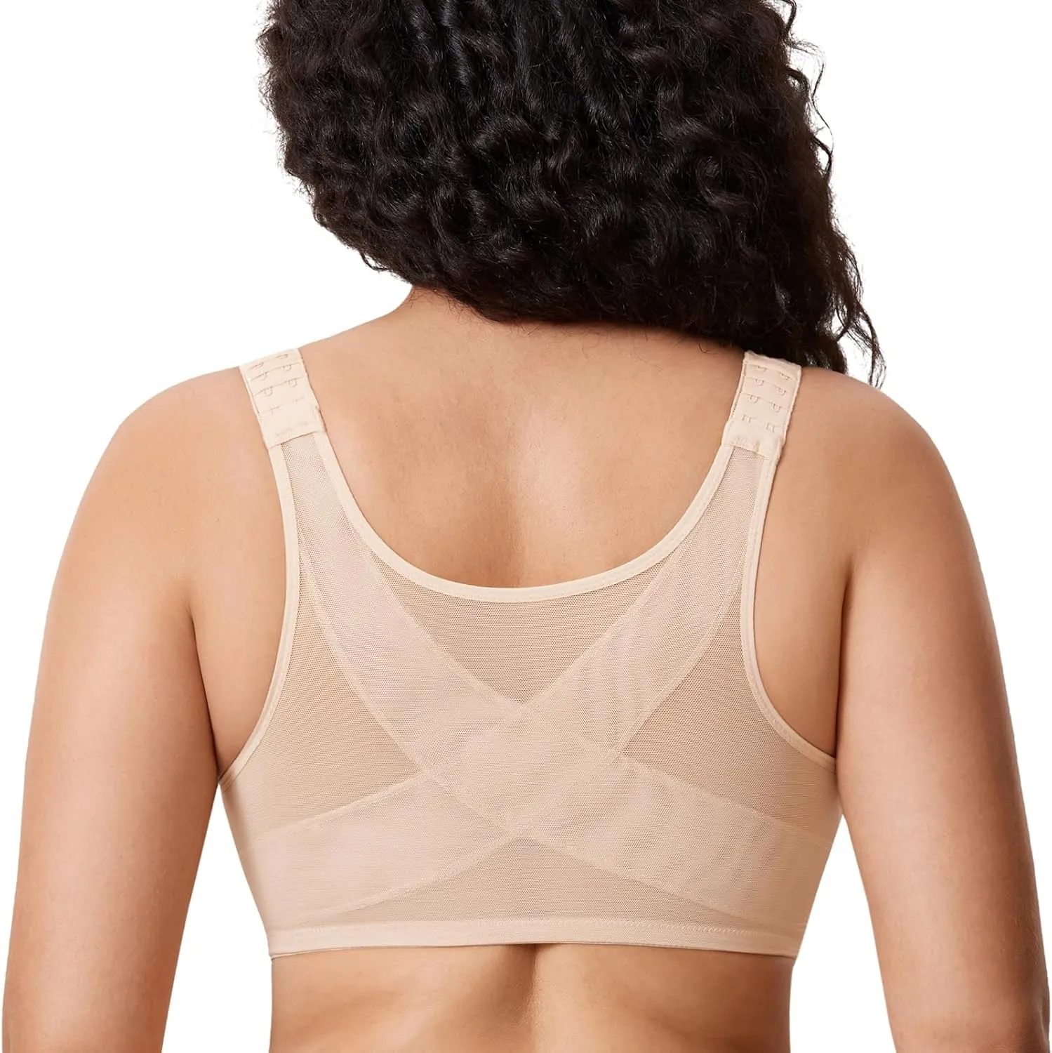 DELIMIRA Women's Front Closure Bras Posture Full Coverage Plus Size Underwire Unlined Back Support Plunge Seamless Bra B-H