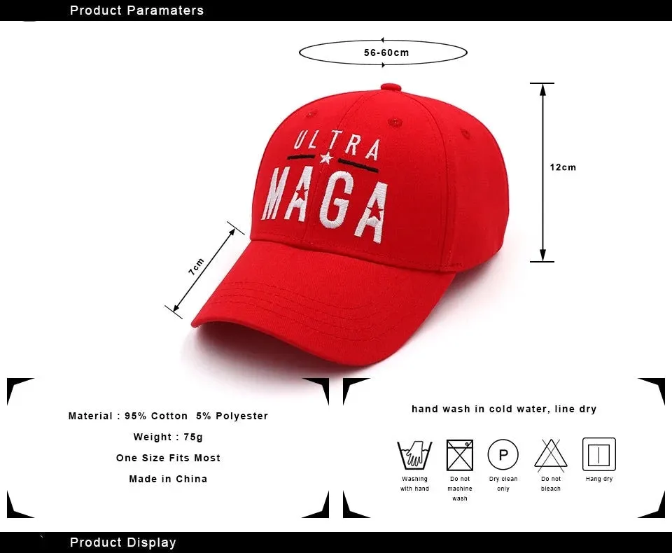 Donald Trump 2024 Baseball Caps STARS ULTRA MAGA Snapback President Hat Embroidery