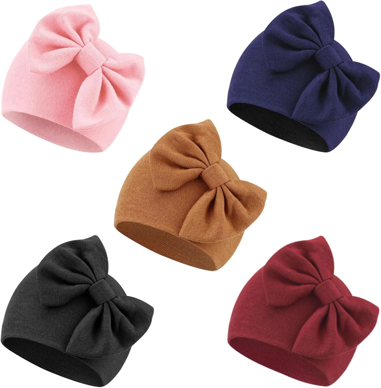 DRESHOW BQUBO Newborn Baby Girls Hats Hospital Hat Baby Cotton Beanie Infant Big Bow Hats for 0-24 Months