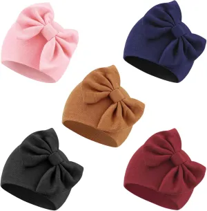 DRESHOW BQUBO Newborn Baby Girls Hats Hospital Hat Baby Cotton Beanie Infant Big Bow Hats for 0-24 Months