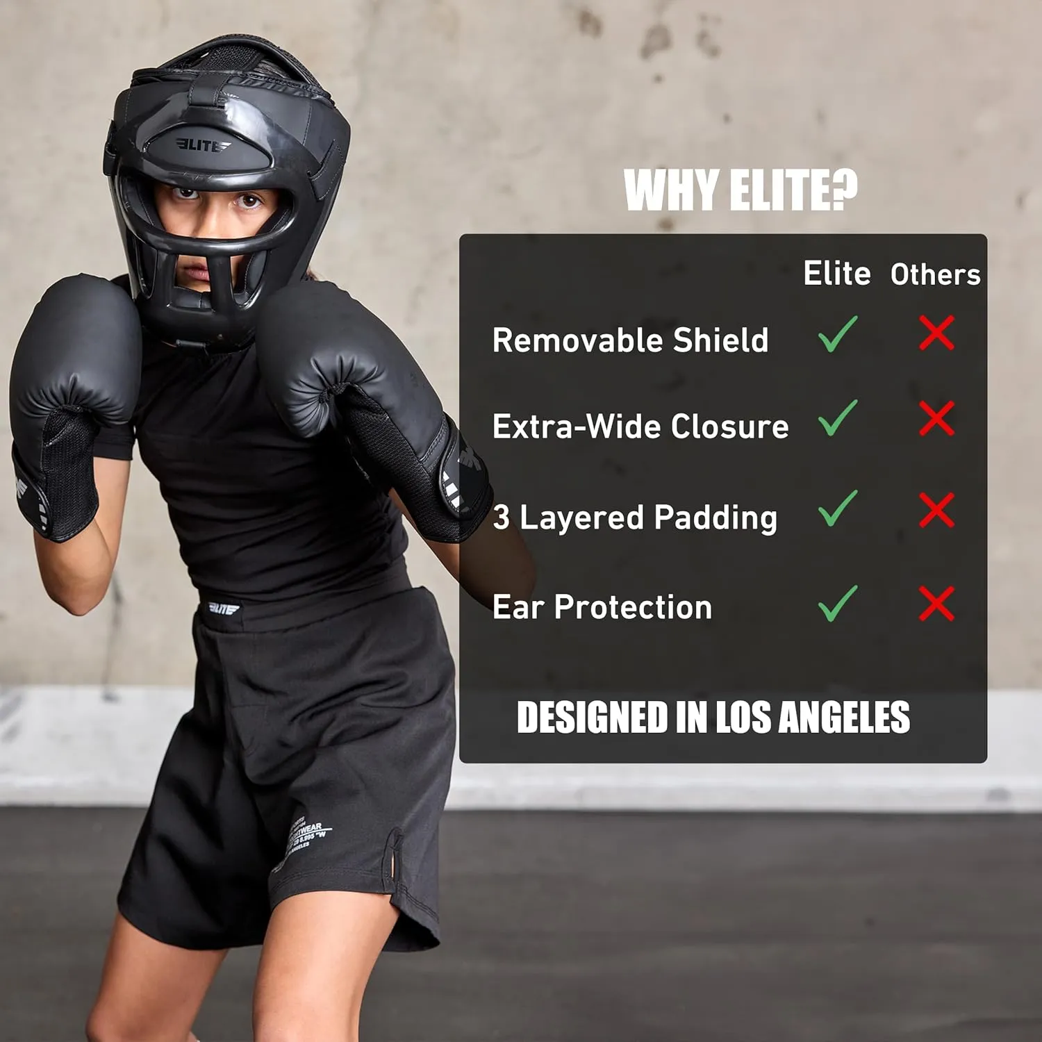 Elite Sports Best Kids Boxing Headgear Youth Wrestling Headgear for Age 4 to 13 Year MMA Kickboxing Muay Thai BJJ Karate Head Guard for Boys Girls (Black)