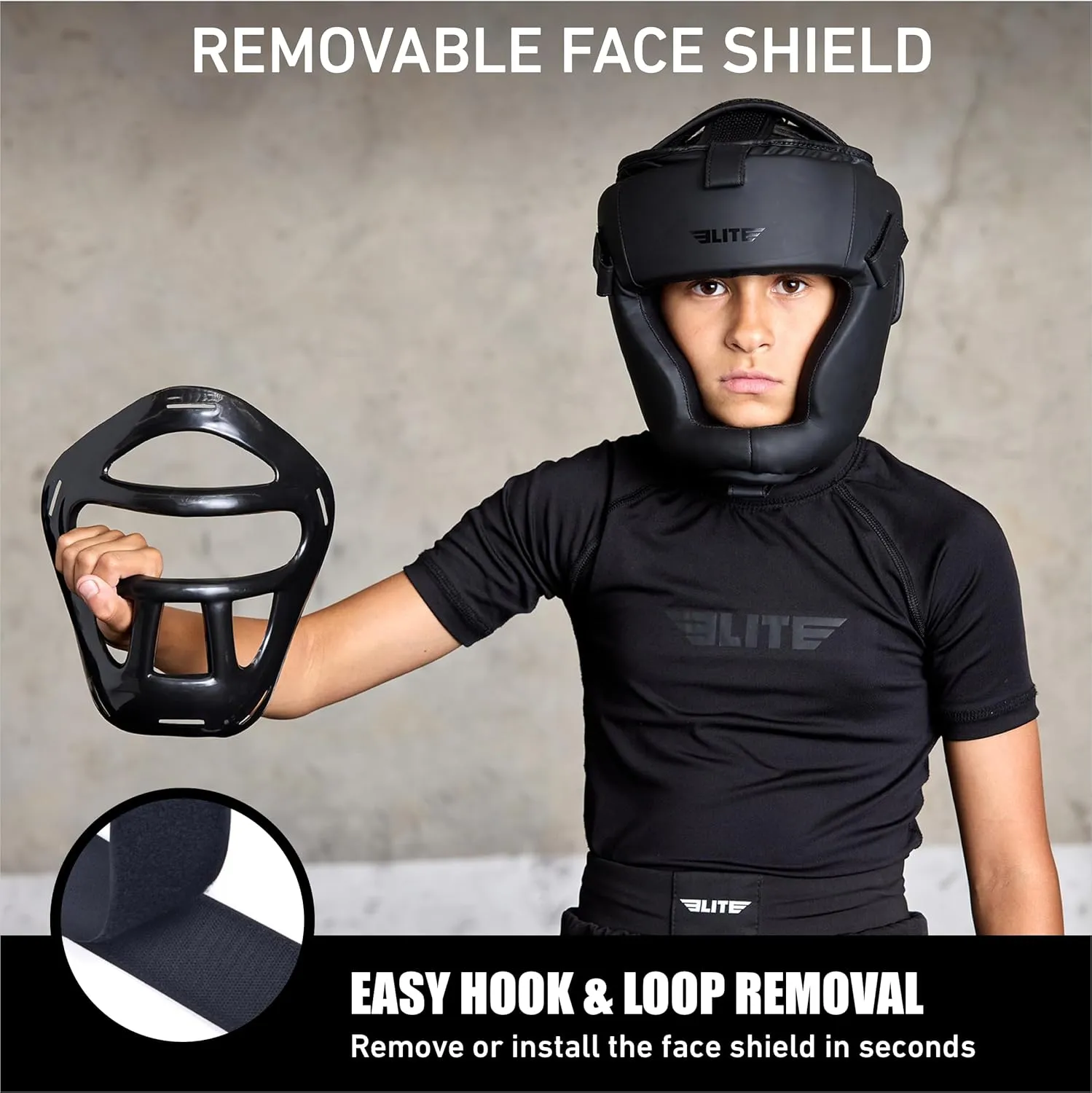 Elite Sports Best Kids Boxing Headgear Youth Wrestling Headgear for Age 4 to 13 Year MMA Kickboxing Muay Thai BJJ Karate Head Guard for Boys Girls (Black)