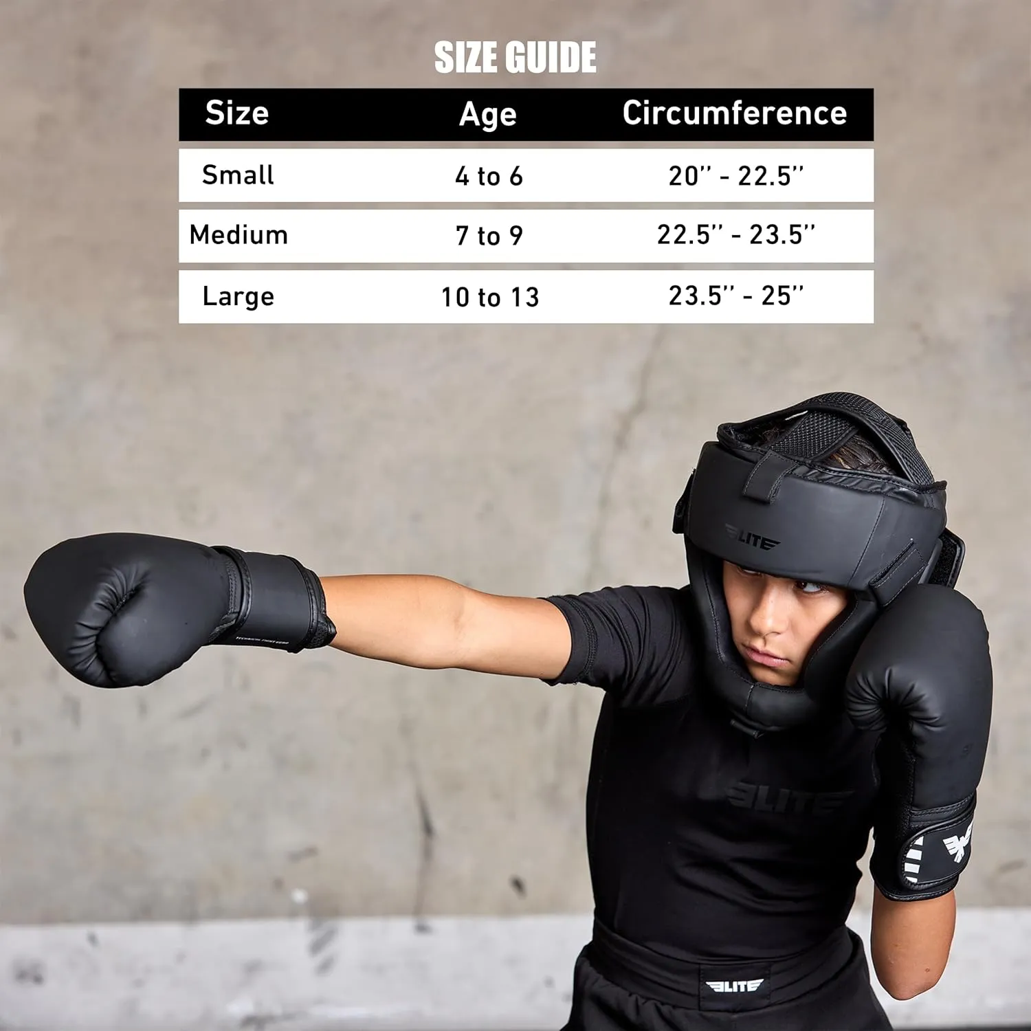 Elite Sports Best Kids Boxing Headgear Youth Wrestling Headgear for Age 4 to 13 Year MMA Kickboxing Muay Thai BJJ Karate Head Guard for Boys Girls (Black)