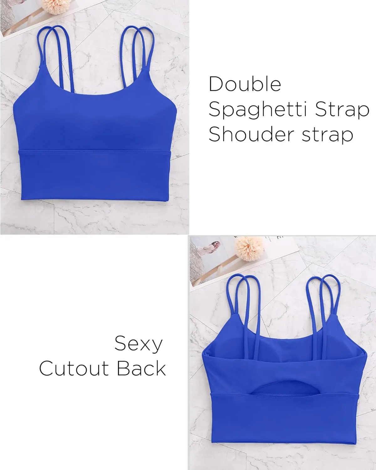 Everrysea Sports Bras for Women High Support Longline Workout Tank Tops Built in Bra Strappy Yoga Padded Crop Top