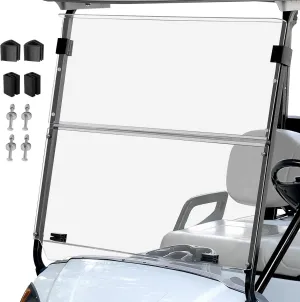 Golf Cart Foldable Windshield 3/16" (5MM) Thicken Only Fits 2007-2016 Yamaha G29/Drive, Fits 1"1" Struts Rail Front Folding Acrylic Windshield Replacement, Included Mounting Hardware