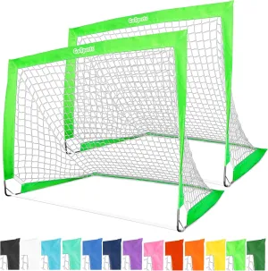 GoSports 4 x 3 ft Portable Soccer Goals for Kids - 13 Colors - Set of 2 Team Tone Pop Up Nets for Backyard
