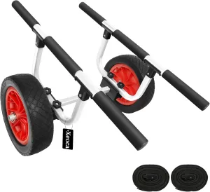 Heavy Duty Aluminum Kayak Cart, 470lbs Load Capacity, Detachable Canoe Trolley Cart with 12'' Solid Tires, Adjustable Width Kayak Dolly, for Kayaks Canoes Paddleboards Float Mats Jon Boats