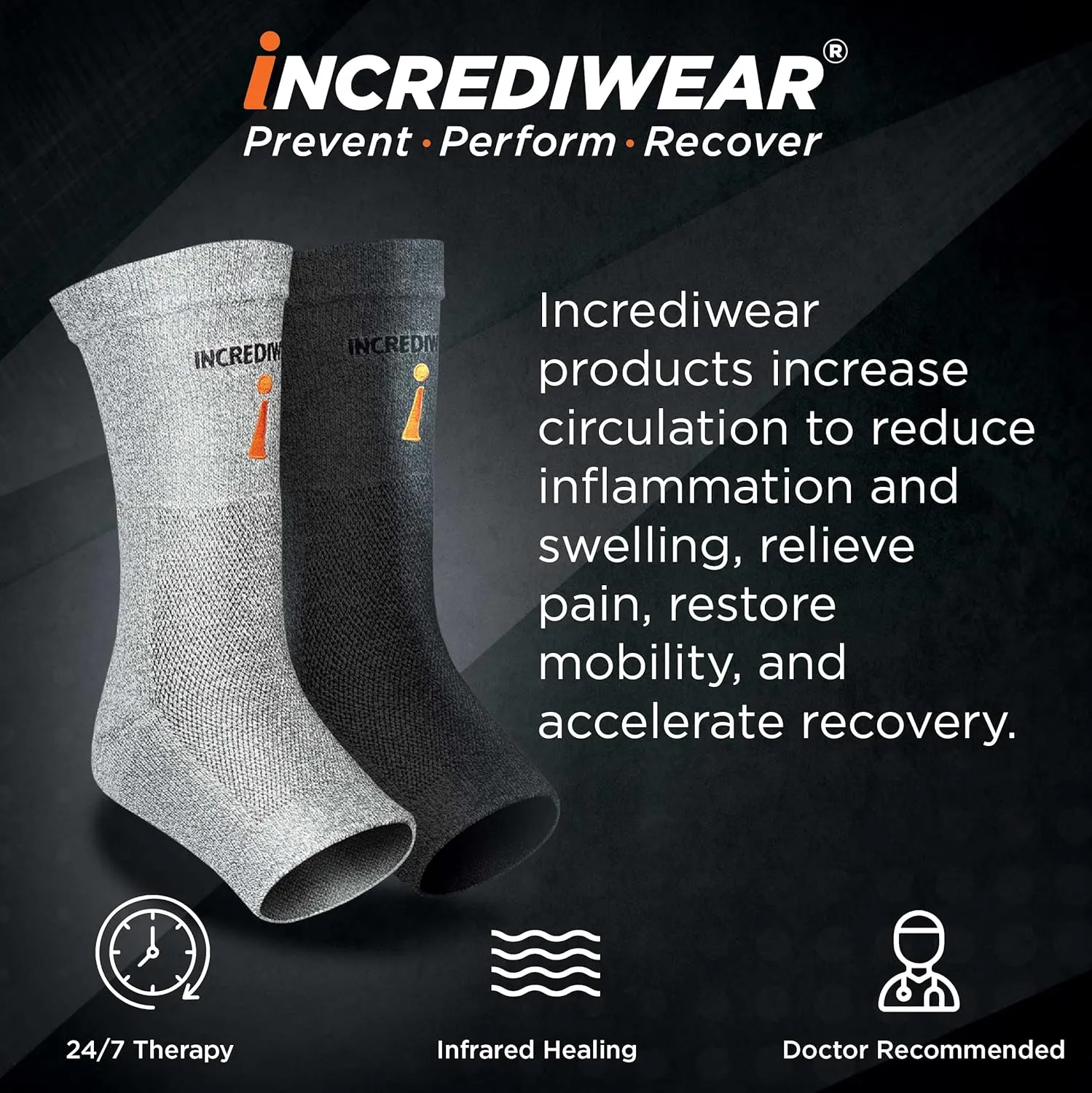 Incrediwear Ankle Sleeve  Ankle Brace for Joint Pain Relief, Sprained Ankle Support, Arthritis, Inflammation Relief, and Circulation, Ankle Support for Women and Men (Black, Large)