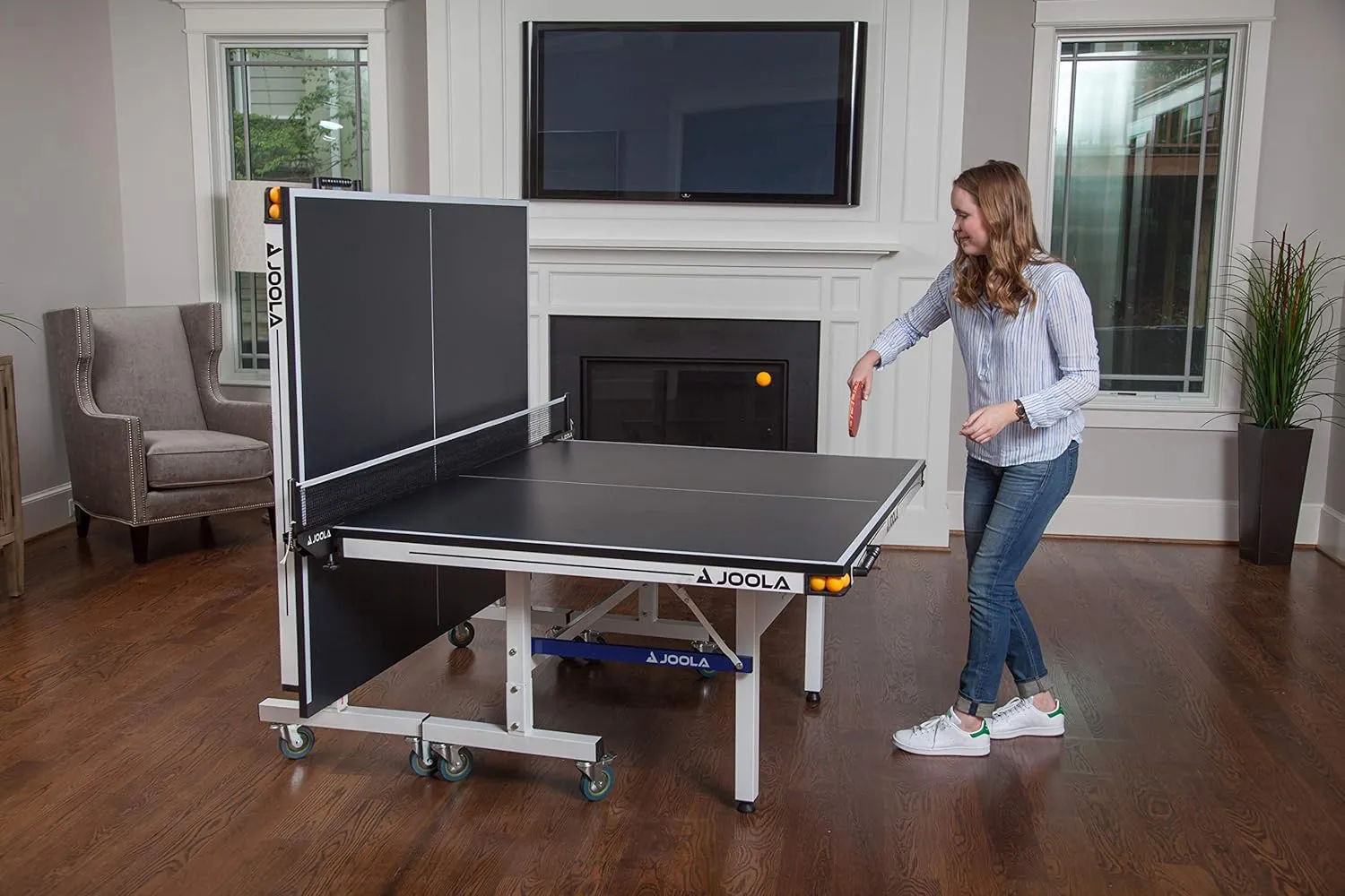 JOOLA Rally TL Professional MDF Indoor Ping Pong Table w/Quick Clamp Table Tennis Net & Post Set - 10 Minute Easy Assembly - Corner Ball Holders - Tournament Quality - Includes Playback Mode
