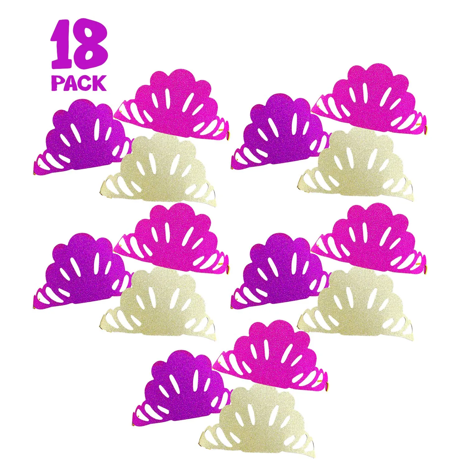 Kicko Mini Glossy Mermaid Crowns - 18 Pack - for Kids, Party Favors, Under the Sea Events