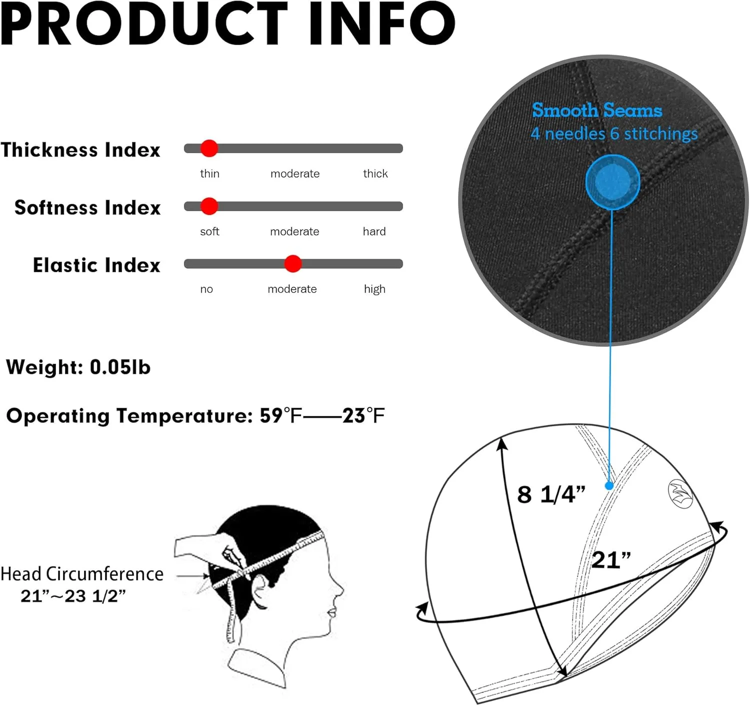 Lightweight Thermal Skull Cap Ears Warm Cycling Helmet Liner Winter Running Beanie Hats Sweat Wicking