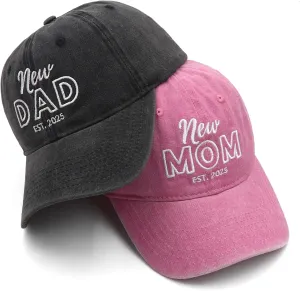 Mom and Dad Hats Est 2025 New Mom Dad Gifts Embroidered Mom Dad Hats Adjustable Baseball Cap New Parents Gifts