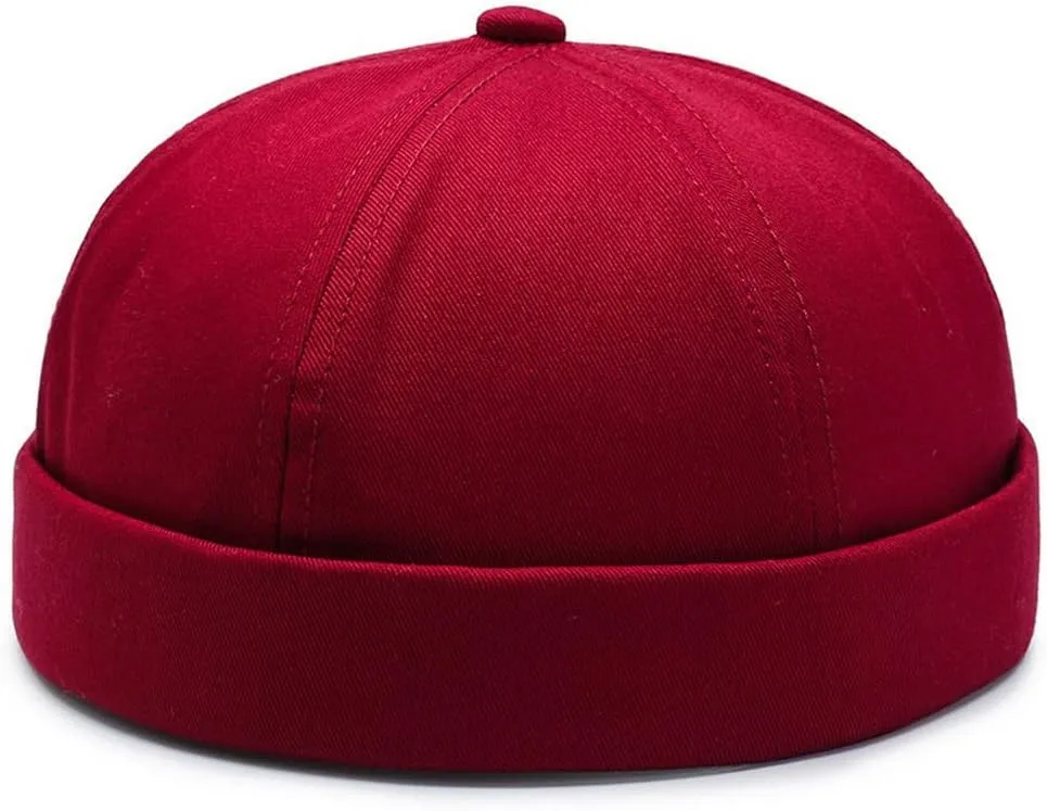 No Brim Skullcap Sailor Cap Adjustable Rolled Cuff Docker Beanie Hat Brimless Caps for Men