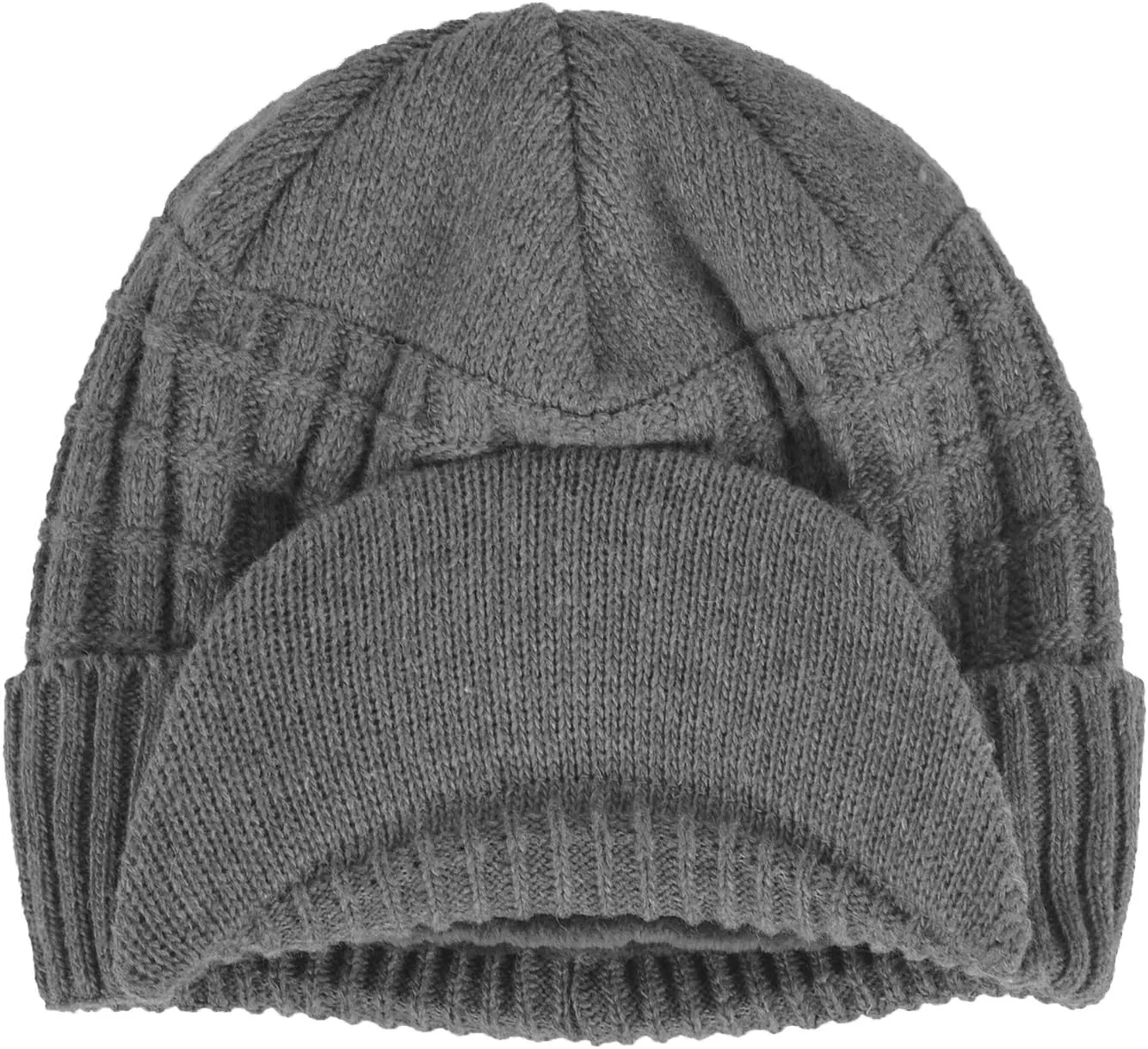 Original One Winter Wool Knitted Chunky Visor Beanie Hat with Brim Fur Lined Peaked Ski Cap