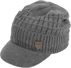 Original One Winter Wool Knitted Chunky Visor Beanie Hat with Brim Fur Lined Peaked Ski Cap
