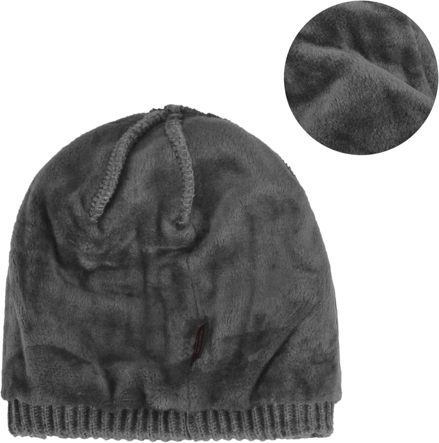 Original One Winter Wool Knitted Chunky Visor Beanie Hat with Brim Fur Lined Peaked Ski Cap