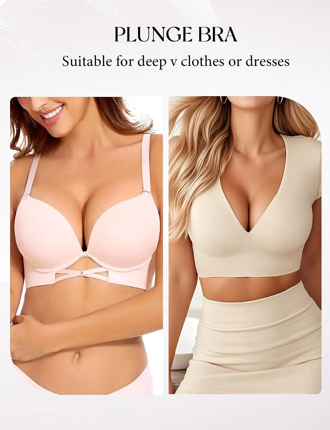 Push Up Padded Bras for Women Add 2 Cups Plunge T Shirt Everyday Bra Seamless Underwire Support