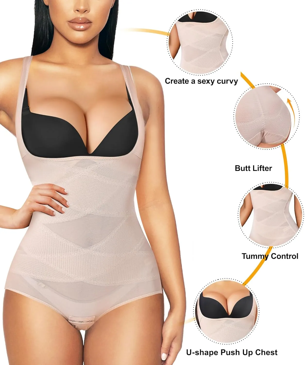 REYEOGO Shapewear Bodysuit for Women Tummy Control Butt Lifter Panty Hi-Waist Trainer Stomach Body Shaper Slimming Girdles