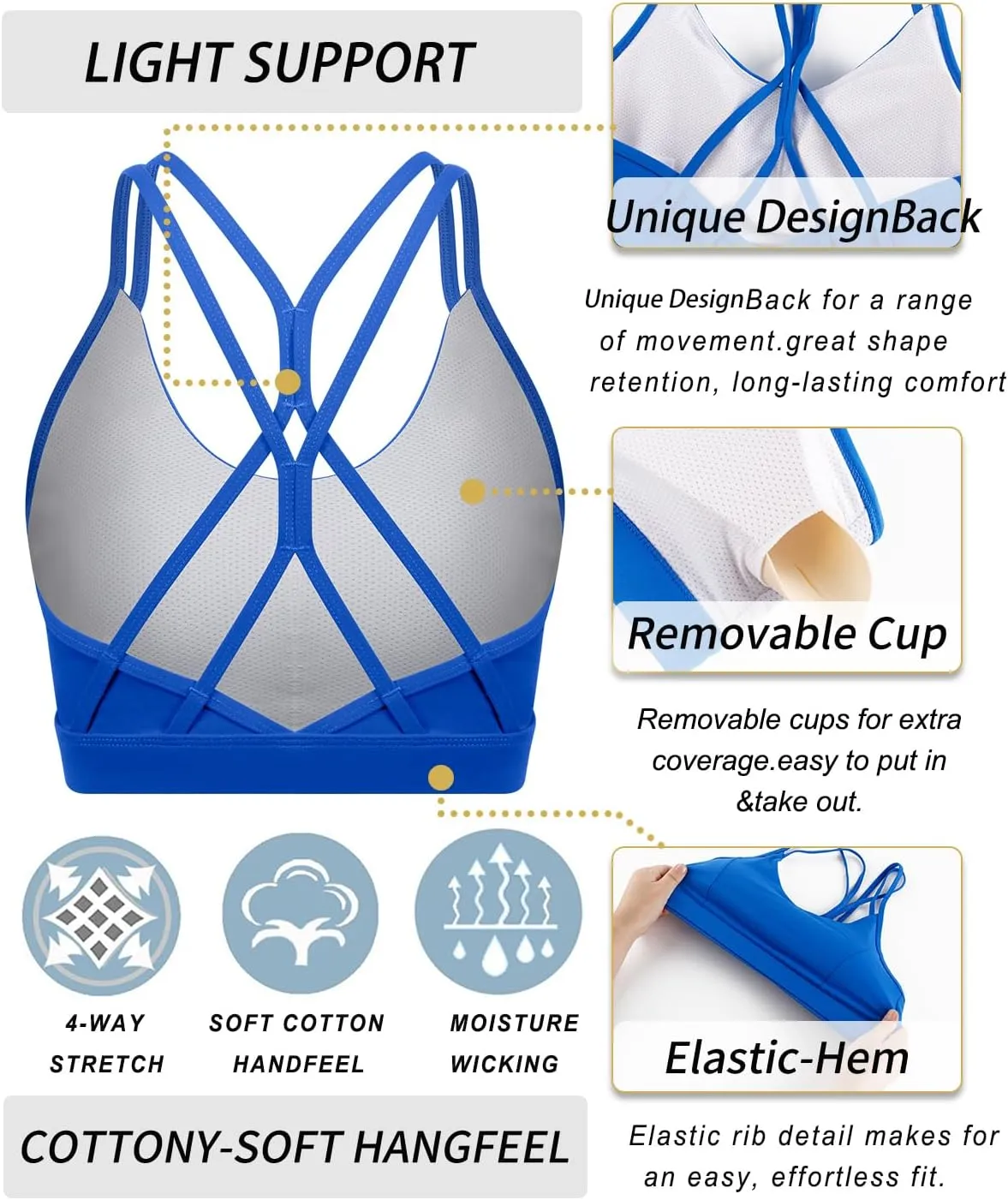 RUNNING GIRL Strappy Sports Bra for Women Sexy Crisscross Back Light Support Yoga Bra with Removable Cups
