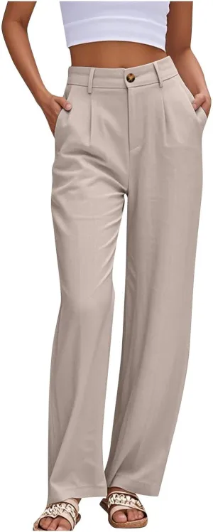 Sinzelimin Womens Suit Pants Fashion Solid Color Button Zip Closure Stretch Comfy Dressy Casual Trouser Office Work Sweatpant