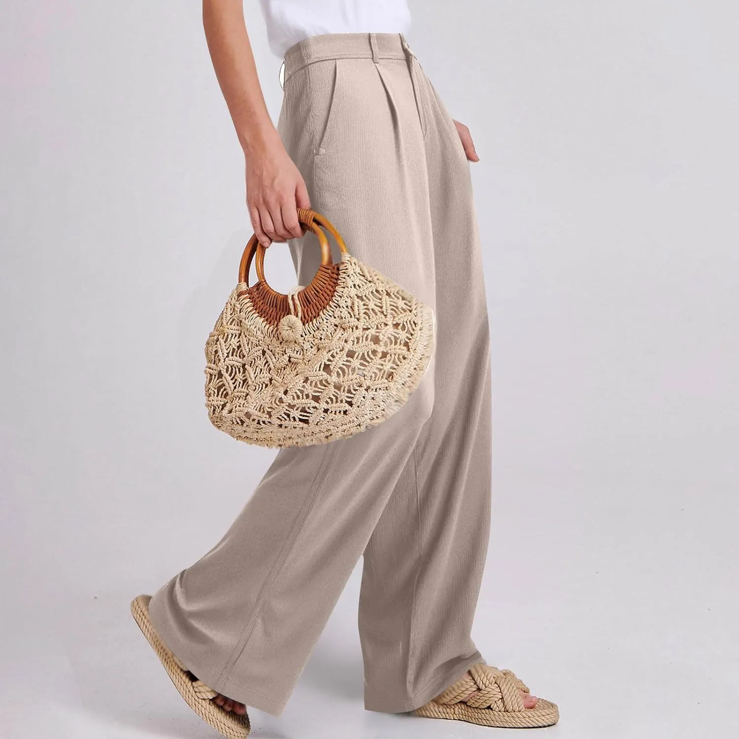 Sinzelimin Womens Suit Pants Fashion Solid Color Button Zip Closure Stretch Comfy Dressy Casual Trouser Office Work Sweatpant