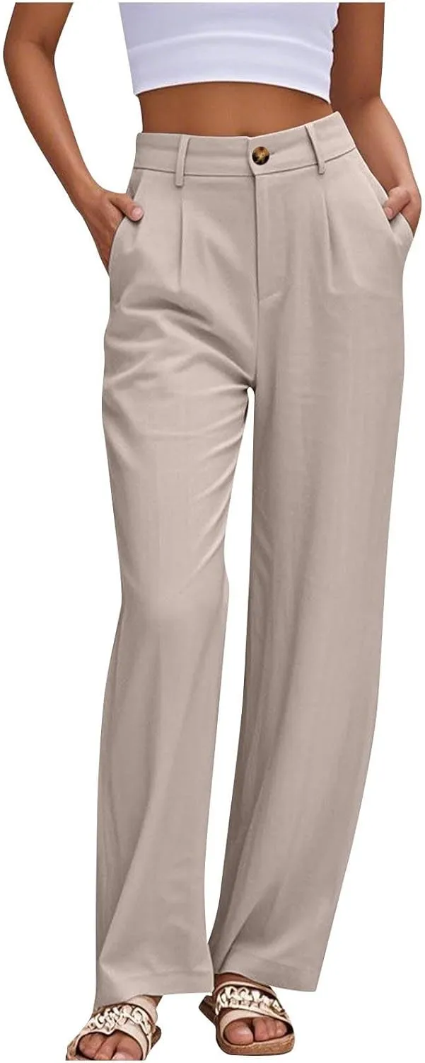 Sinzelimin Womens Suit Pants Fashion Solid Color Button Zip Closure Stretch Comfy Dressy Casual Trouser Office Work Sweatpant