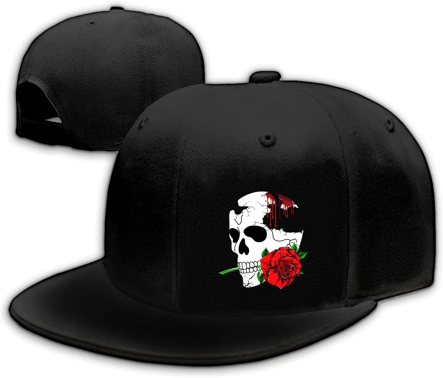 Skull Hats Rose Hat Snapback Hat for Men Skeleton Flower Mens Horror Baseball Cap Flat Bill Brim Snap Backpack Hat Boy