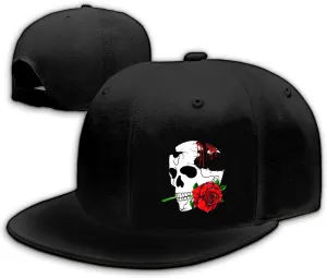 Skull Hats Rose Hat Snapback Hat for Men Skeleton Flower Mens Horror Baseball Cap Flat Bill Brim Snap Backpack Hat Boy
