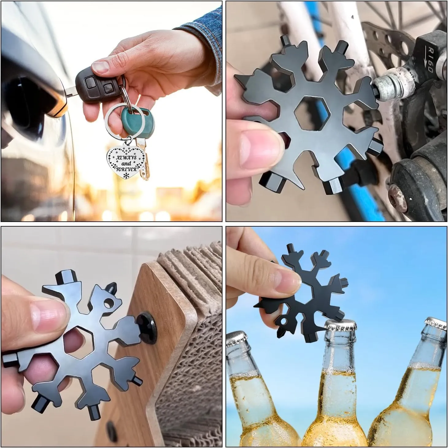 Stocking Stuffers for Adults Men Dad Gifts, Multi Tool 1 Pack 18 in 1 Black Snowflake Hand Tools Christmas Gifts for Men Dad Husband Outdoors Camping Portable Bottle Opener Flat Screwdriver Kit Wrench