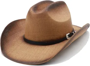 Straw Cowboy Hat for Men Cowgirl Hats Women Wide Brim Beach Sun Hat Western Summer Hats (US, Alpha, Medium, A-Khaki)