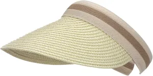 Straw Sun Visors Hats for Kids Embroidered Boys and Girls Wide Brim Roll Up Ponytail Open Top Cap